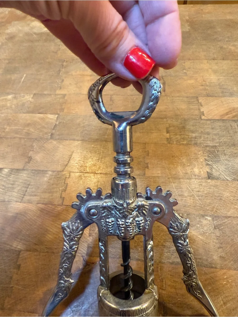 Vintage-Style Silver Winged Corkscrew Bottle Opener Grapes ordinate